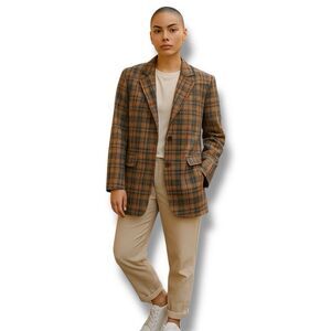 ASOS Heartbreak Longline Boyfriend Blazer in Mustard and Navy Checker Size Mediu